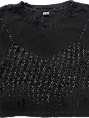 Women’s Black Studded Fringe Crop Tee